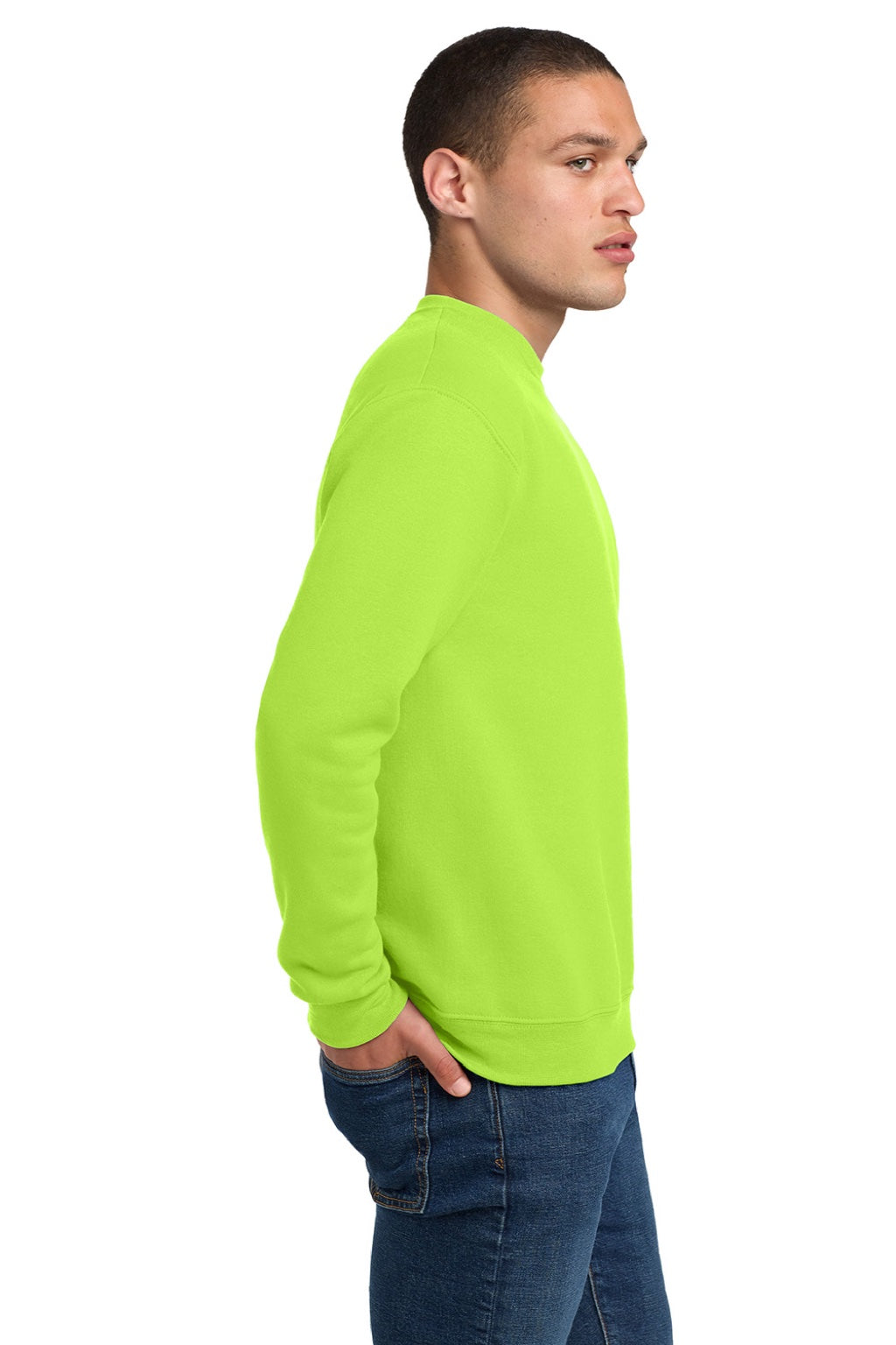 Jerzees 4662M/4662MR Mens Super Sweats NuBlend Pill Resistant Fleece Crewneck Sweatshirt Safety Green Model Side