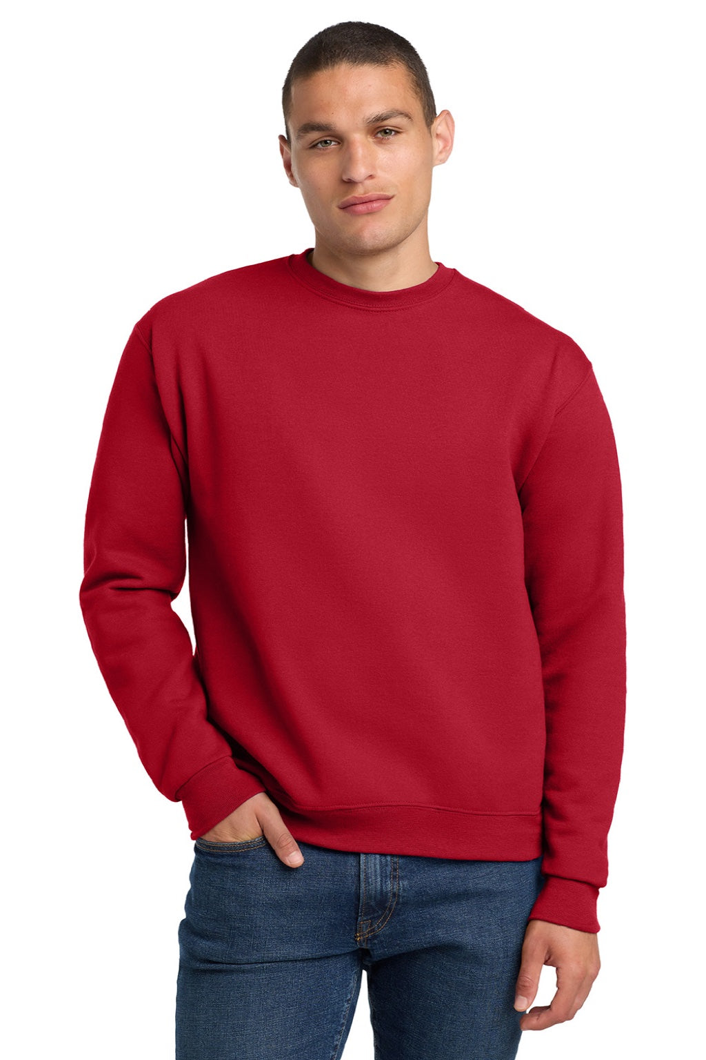 Jerzees 4662M/4662MR Mens Super Sweats NuBlend Pill Resistant Fleece Crewneck Sweatshirt True Red Model Front
