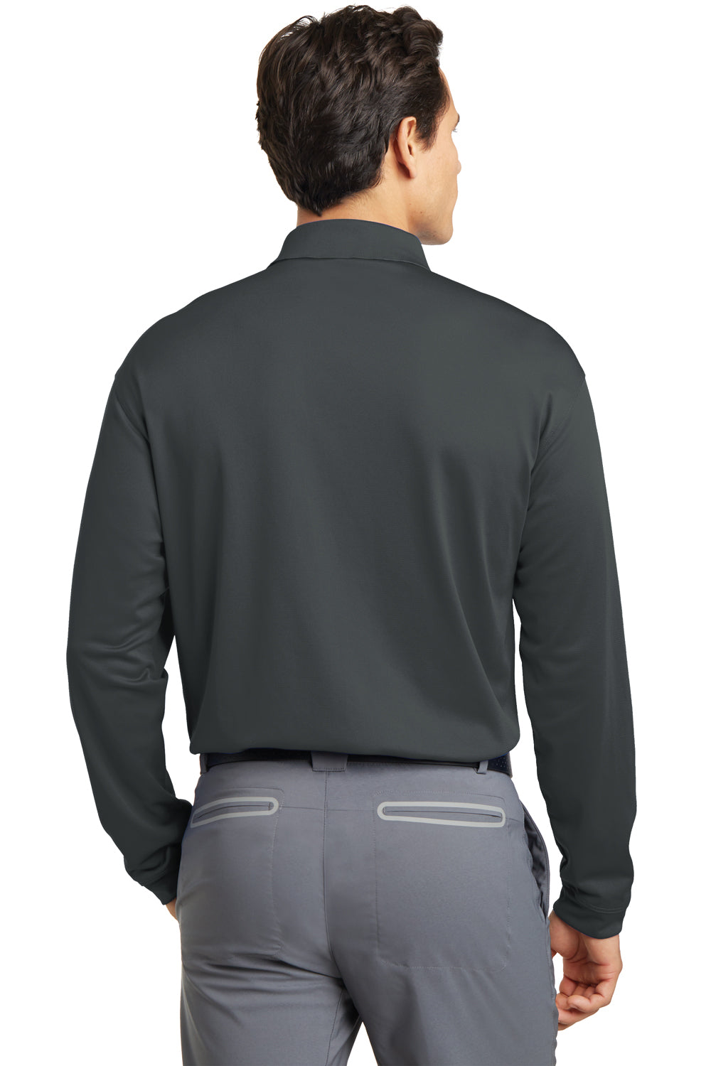 Nike 466364/604940 Mens Stretch Tech Dri-Fit Moisture Wicking Long Sleeve Polo Shirt Anthracite Grey Model Back