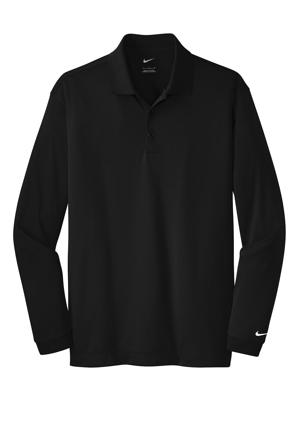 Nike 466364/604940 Mens Stretch Tech Dri-Fit Moisture Wicking Long Sleeve Polo Shirt Black Flat Front