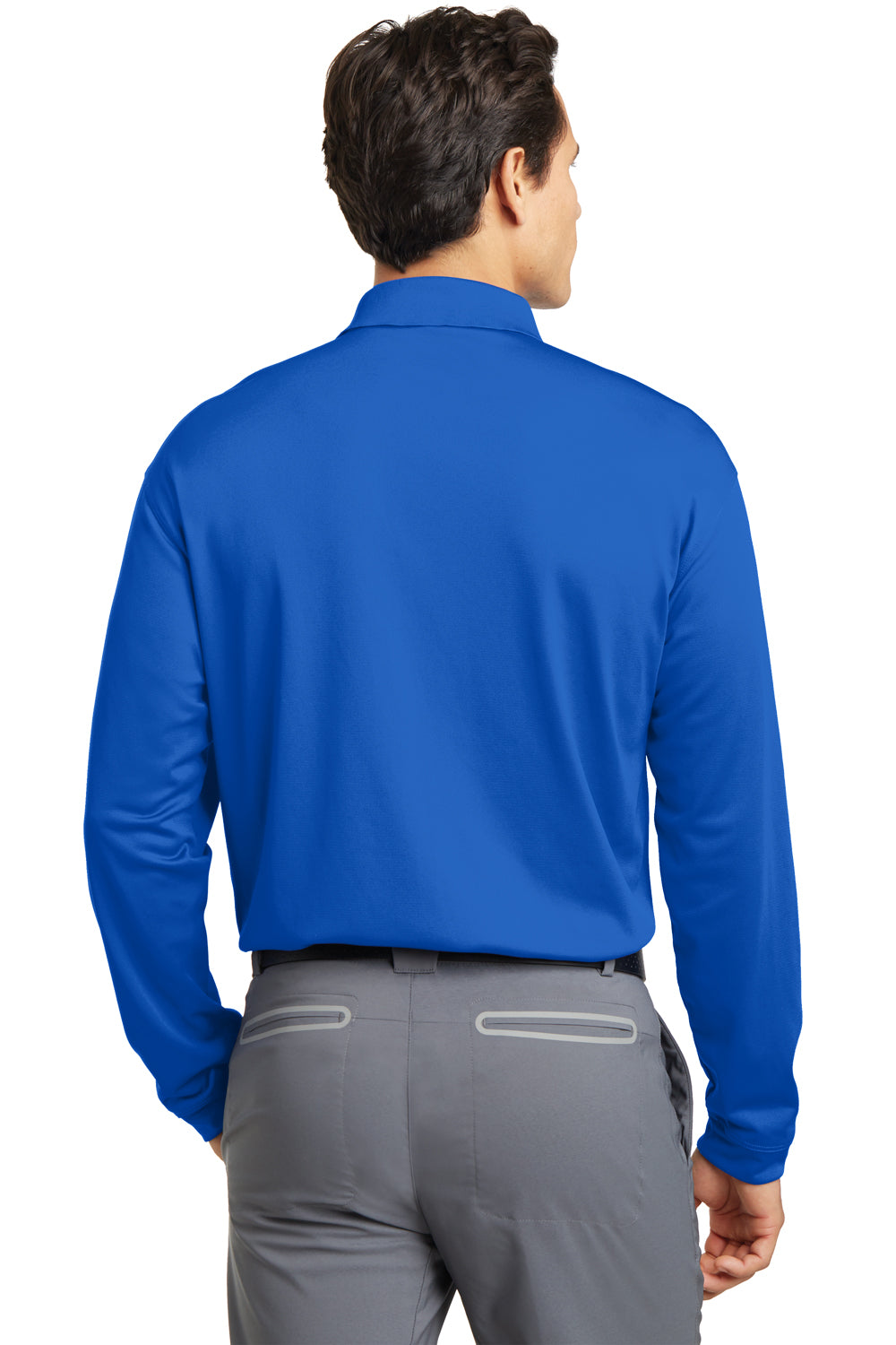 Nike 466364/604940 Mens Stretch Tech Dri-Fit Moisture Wicking Long Sleeve Polo Shirt Sapphire Blue Model Back