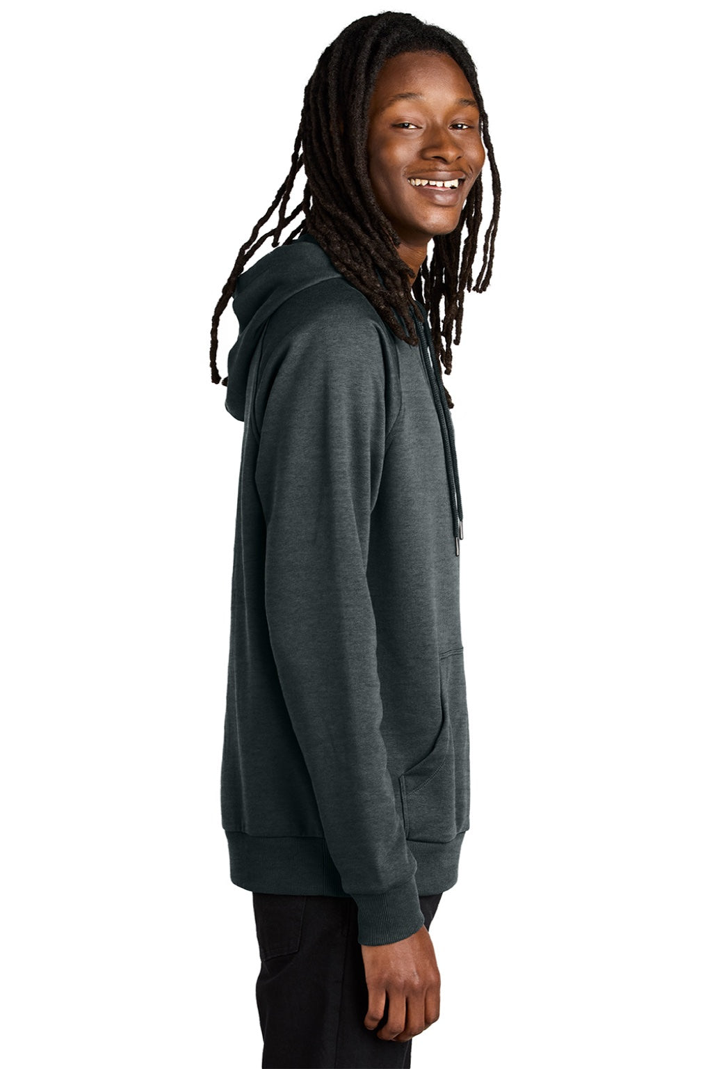 AllMade AL5000 Mens CVC Fleece Hooded Sweatshirt Hoodie w/ Pouch Pocket Heather Terrain Grey Model Side