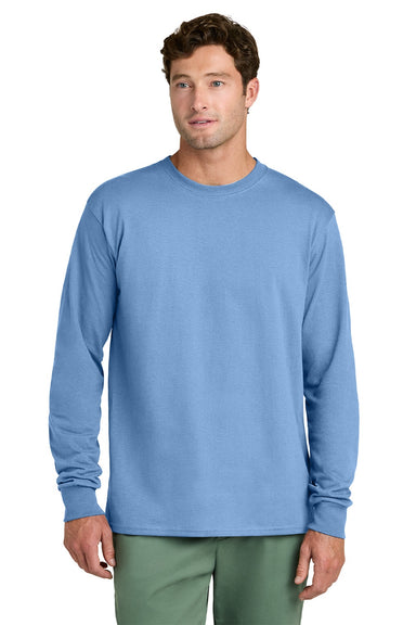 Port & Company PC54LS Mens Core Long Sleeve Crewneck T-Shirt Carolina Blue Model Front