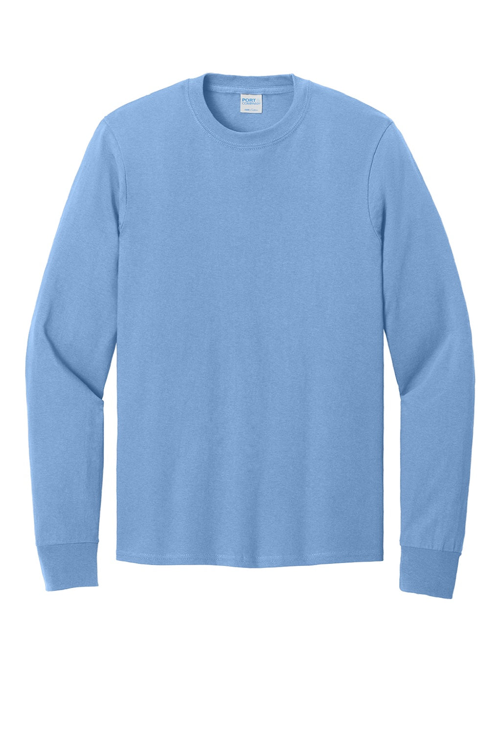 Port & Company PC54LS Mens Core Long Sleeve Crewneck T-Shirt Carolina Blue Flat Front