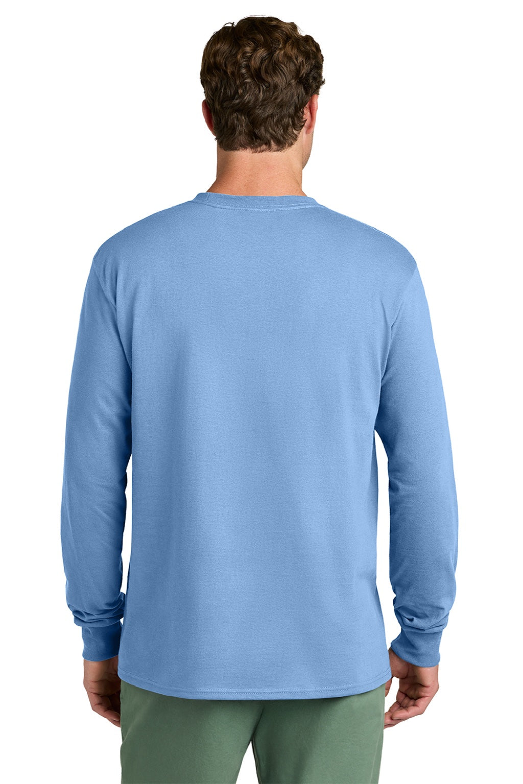 Port & Company PC54LS Mens Core Long Sleeve Crewneck T-Shirt Carolina Blue Model Back