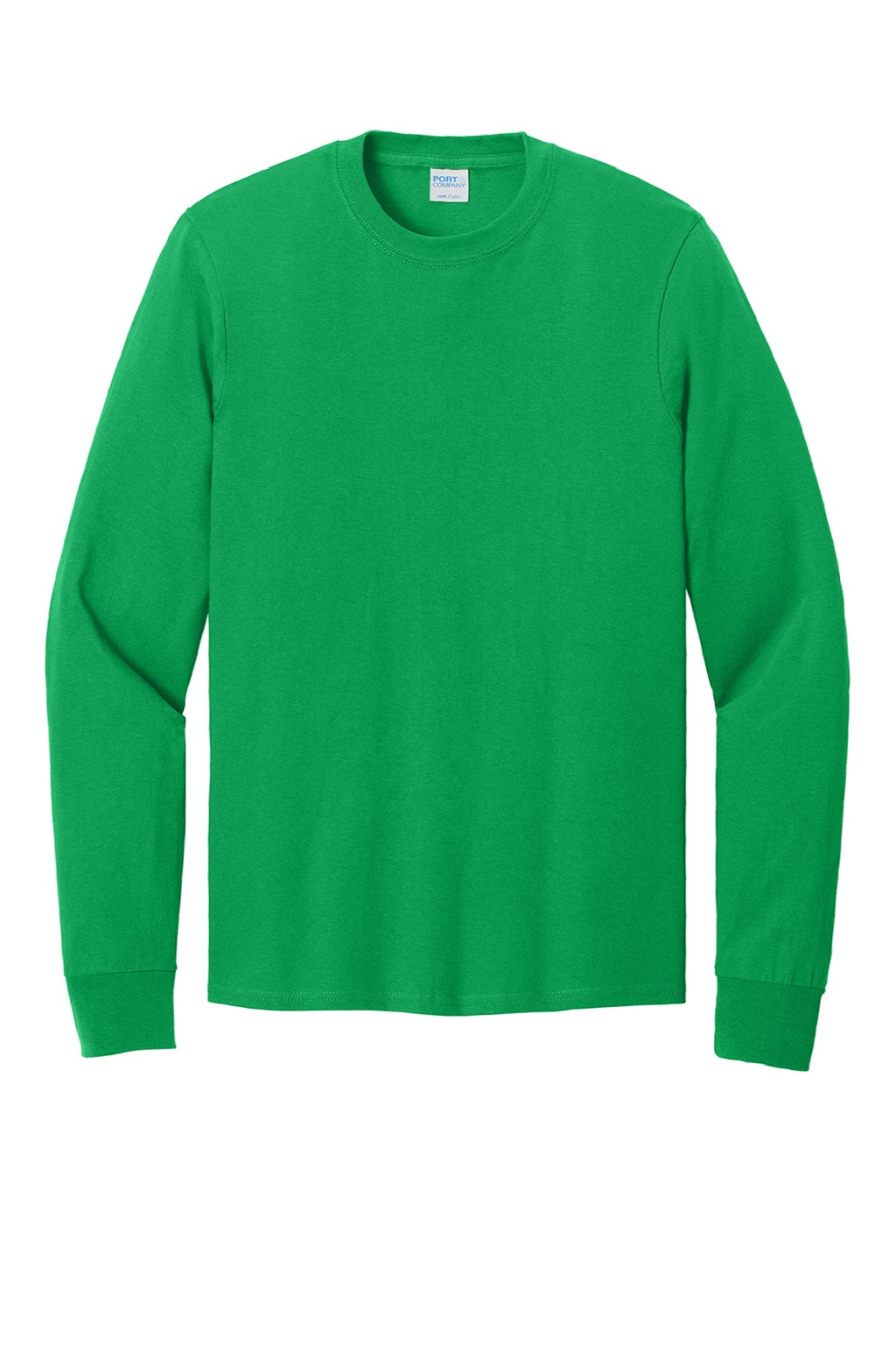 Port & Company PC54LS Mens Core Long Sleeve Crewneck T-Shirt Clover Green Flat Front