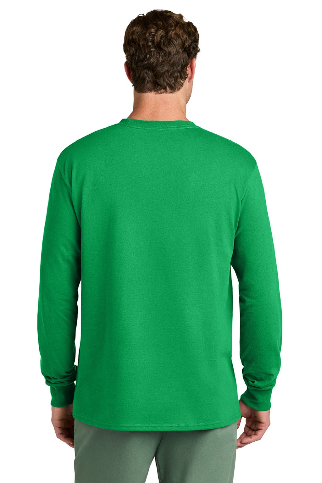 Port & Company PC54LS Mens Core Long Sleeve Crewneck T-Shirt Clover Green Model Back