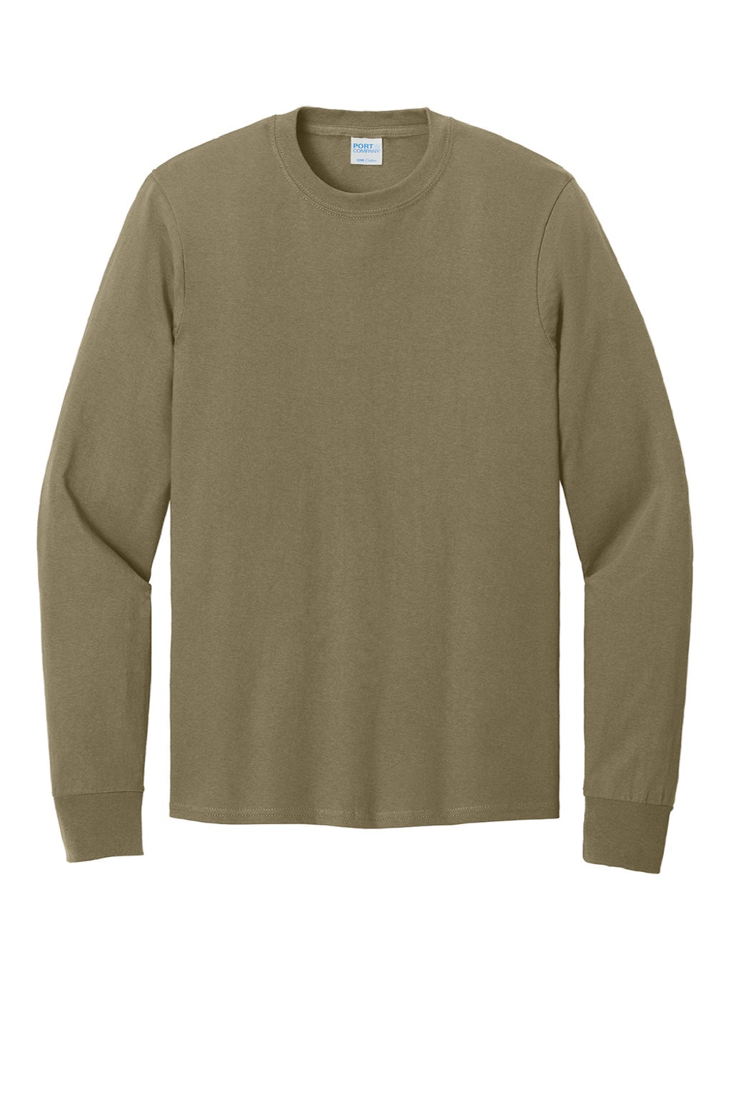 Port & Company PC54LS Mens Core Long Sleeve Crewneck T-Shirt Coyote Brown Flat Front