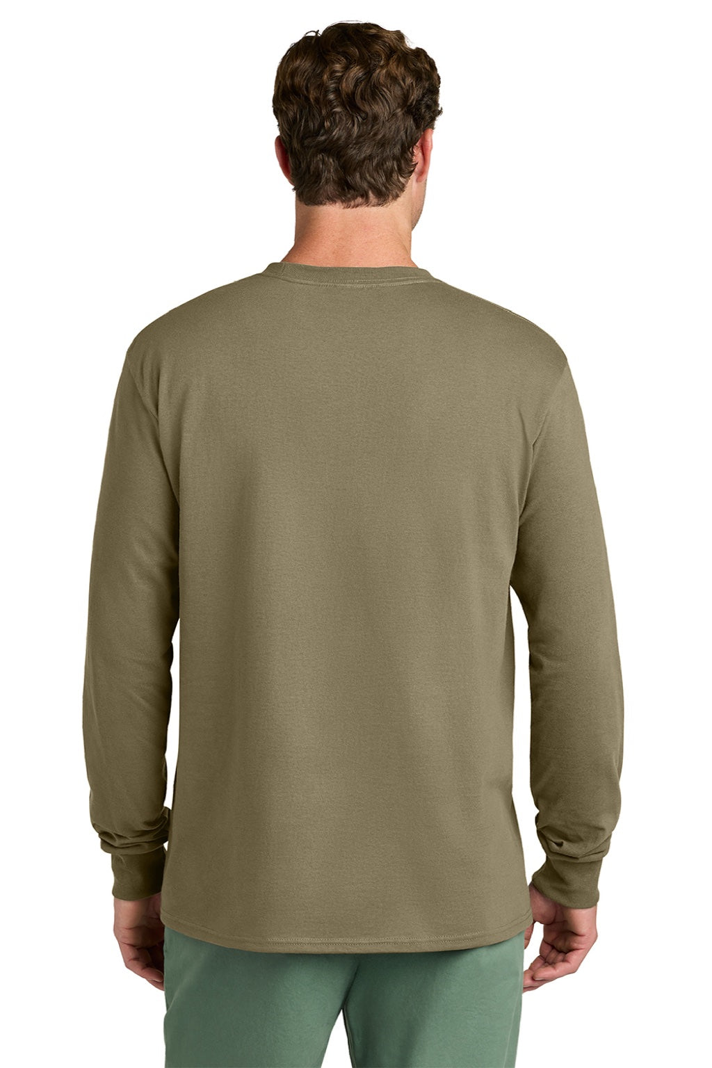Port & Company PC54LS Mens Core Long Sleeve Crewneck T-Shirt Coyote Brown Model Back
