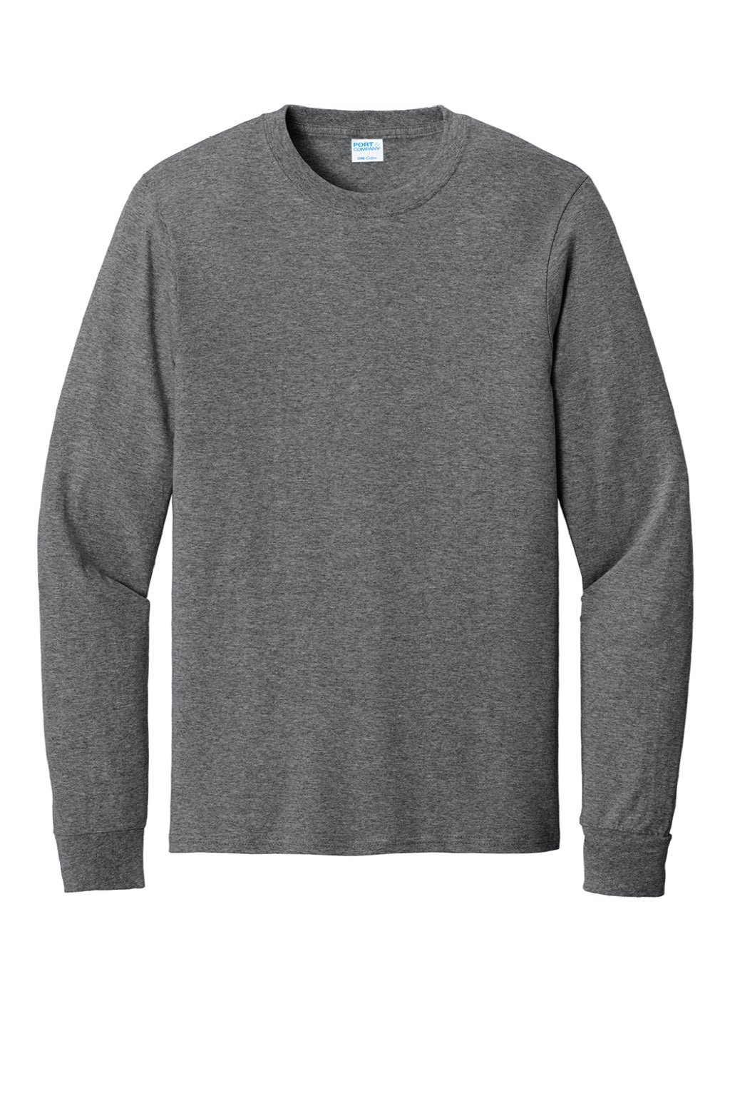 Port & Company PC54LS Mens Core Long Sleeve Crewneck T-Shirt Heather Graphite Grey Flat Front