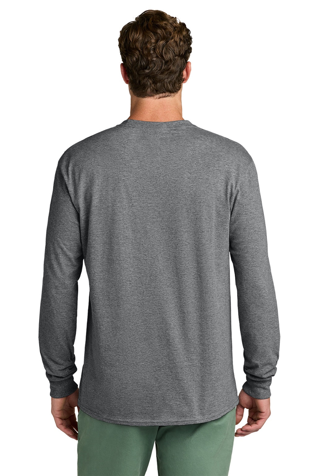 Port & Company PC54LS Mens Core Long Sleeve Crewneck T-Shirt Heather Graphite Grey Model Back