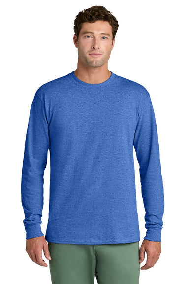 Port & Company PC54LS Mens Core Long Sleeve Crewneck T-Shirt Heather Royal Blue Model Front