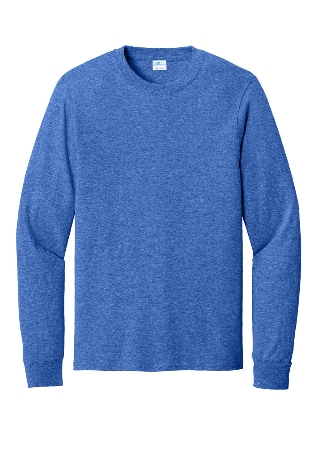 Port & Company PC54LS Mens Core Long Sleeve Crewneck T-Shirt Heather Royal Blue Flat Front