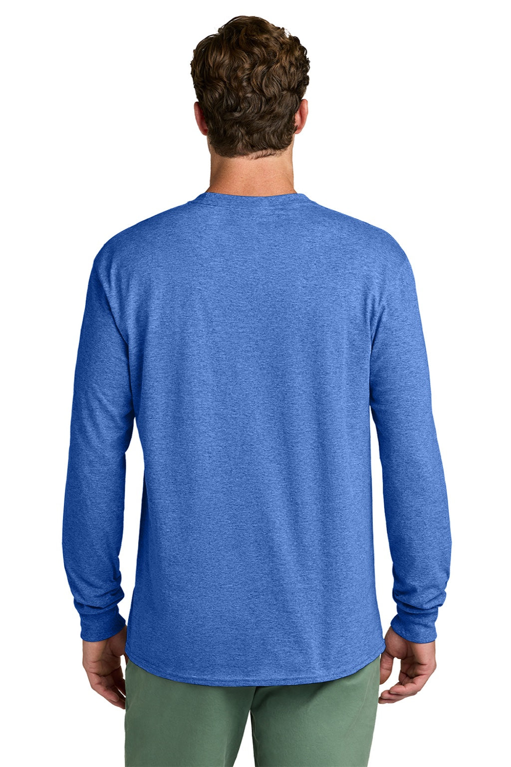 Port & Company PC54LS Mens Core Long Sleeve Crewneck T-Shirt Heather Royal Blue Model Back