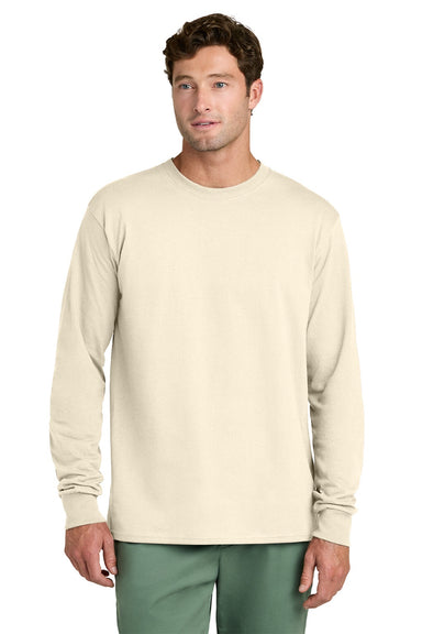Port & Company PC54LS Mens Core Long Sleeve Crewneck T-Shirt Natural Model Front