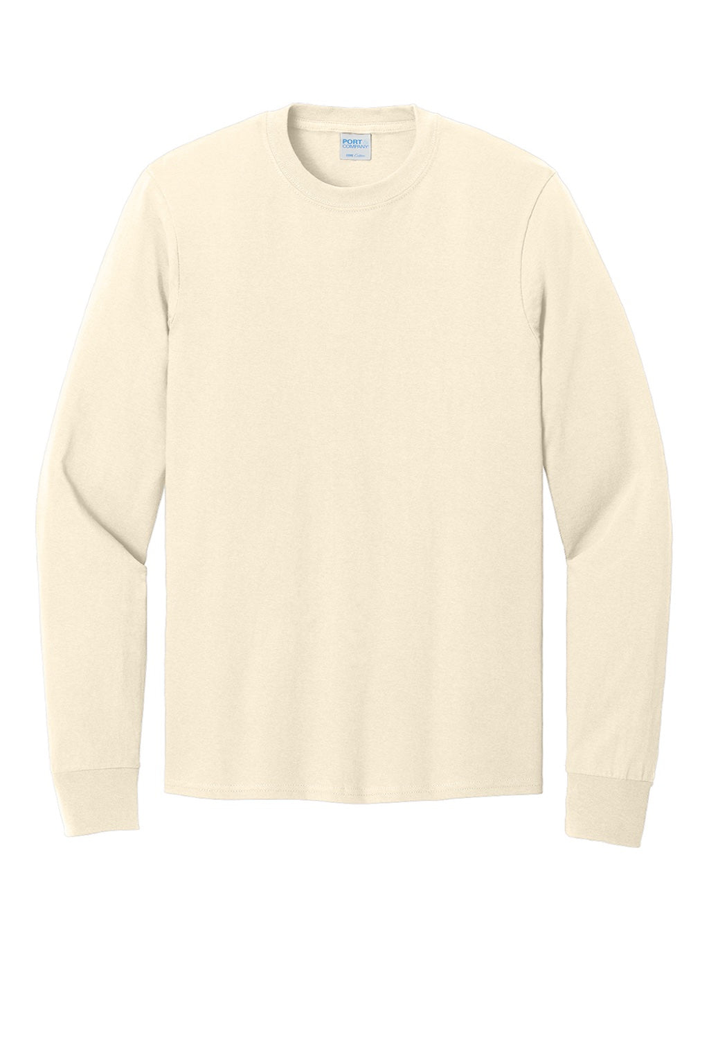 Port & Company PC54LS Mens Core Long Sleeve Crewneck T-Shirt Natural Flat Front