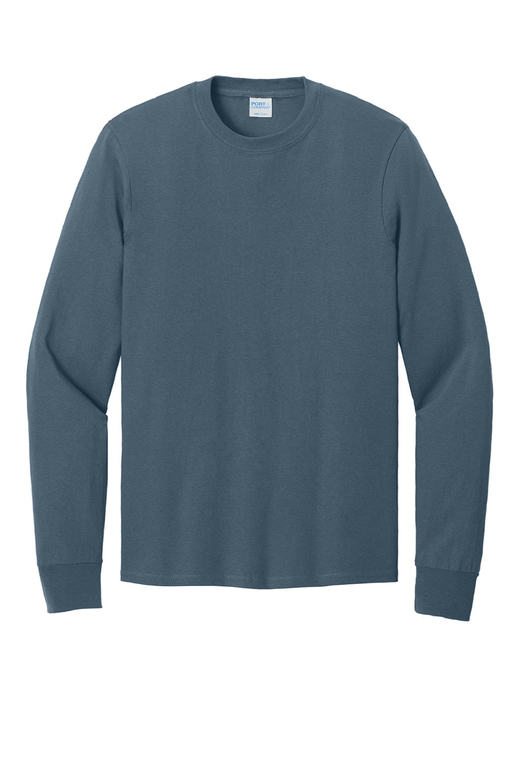Port & Company PC54LS Mens Core Long Sleeve Crewneck T-Shirt Steel Blue Flat Front