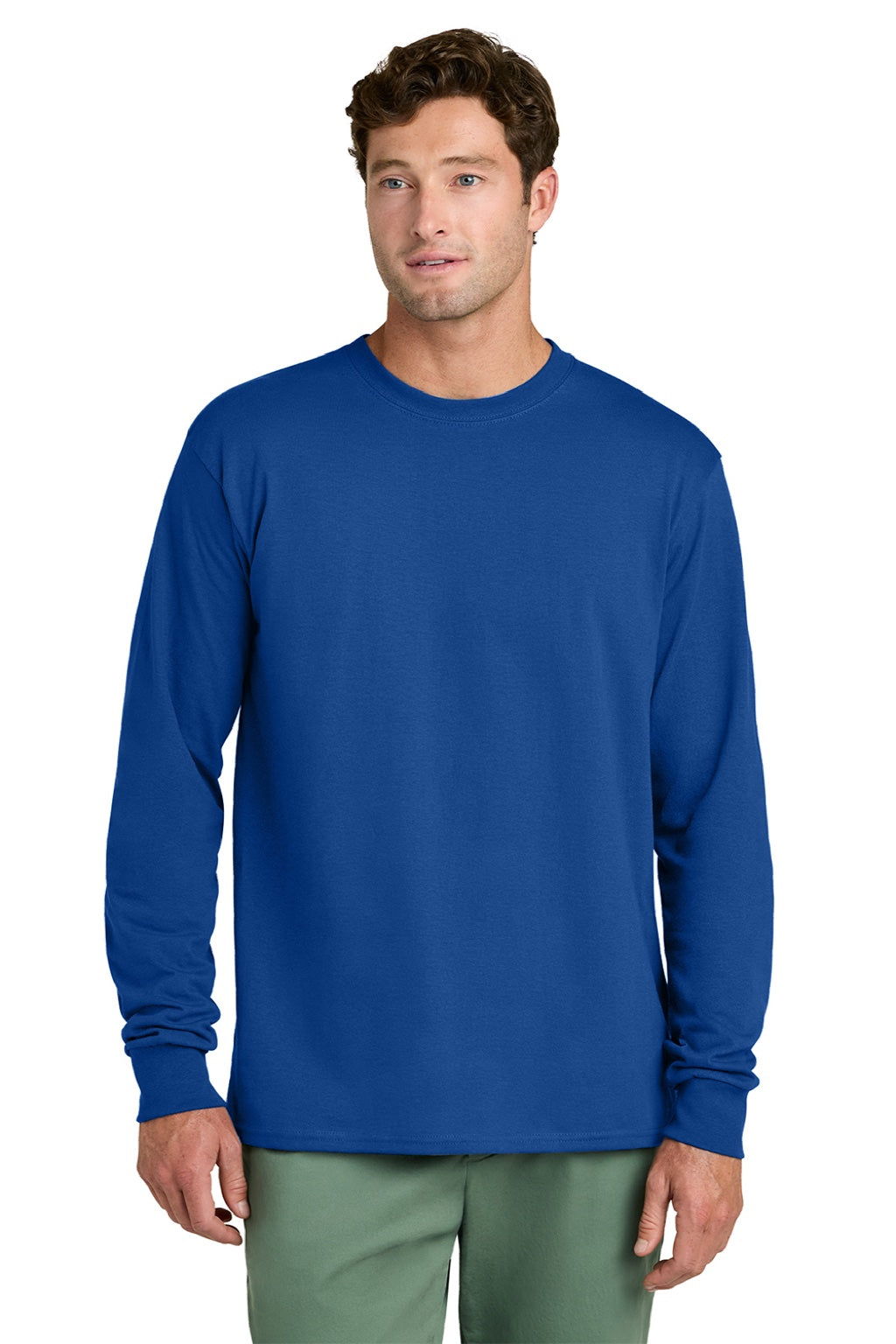 Port & Company PC54LS Mens Core Long Sleeve Crewneck T-Shirt True Royal Blue Model Front