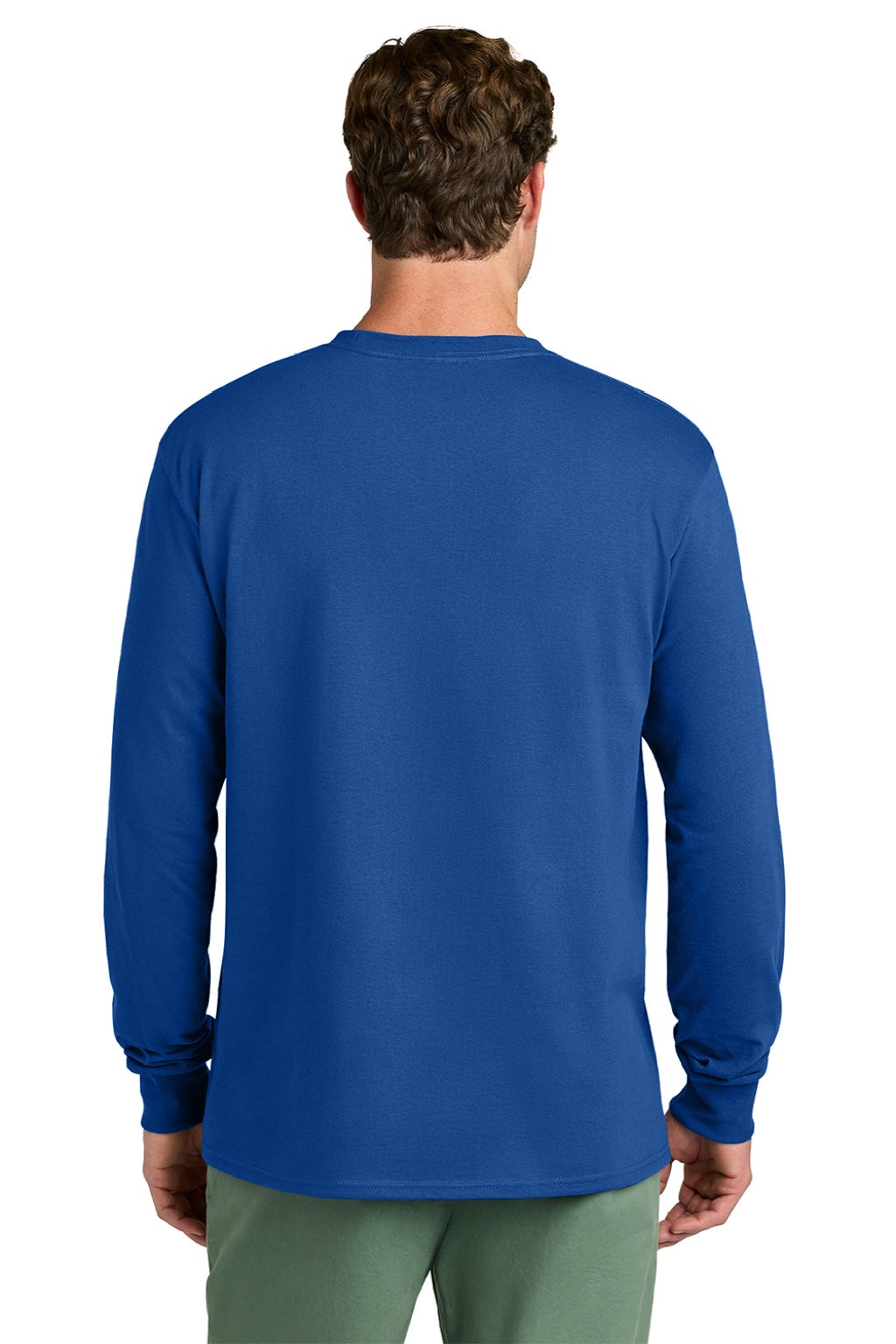 Port & Company PC54LS Mens Core Long Sleeve Crewneck T-Shirt True Royal Blue Model Back