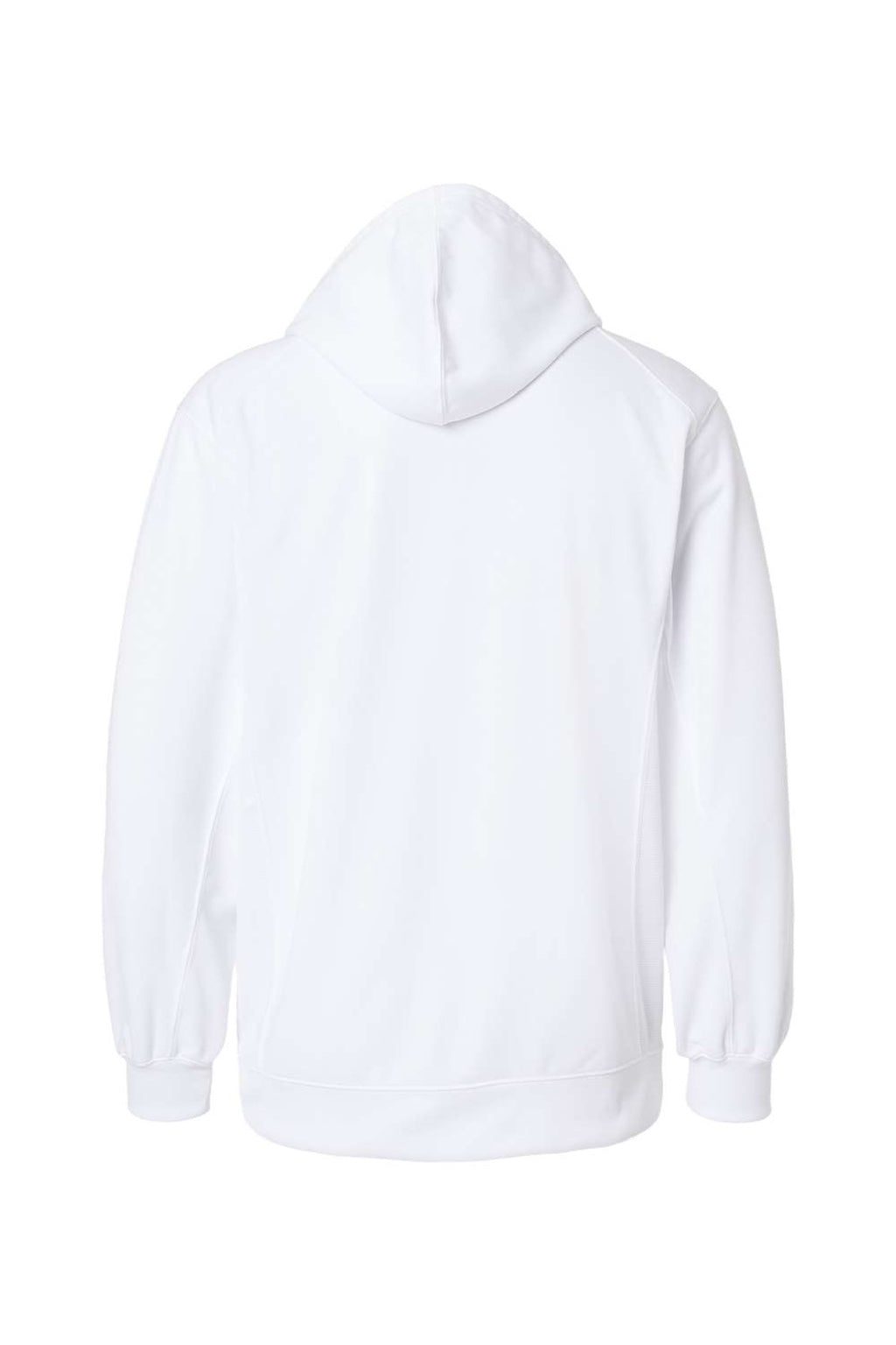 Badger 1454 Mens Performance Moisture Wicking Fleece Hooded Sweatshirt Hoodie w/ Pouch Pocket White Flat Back