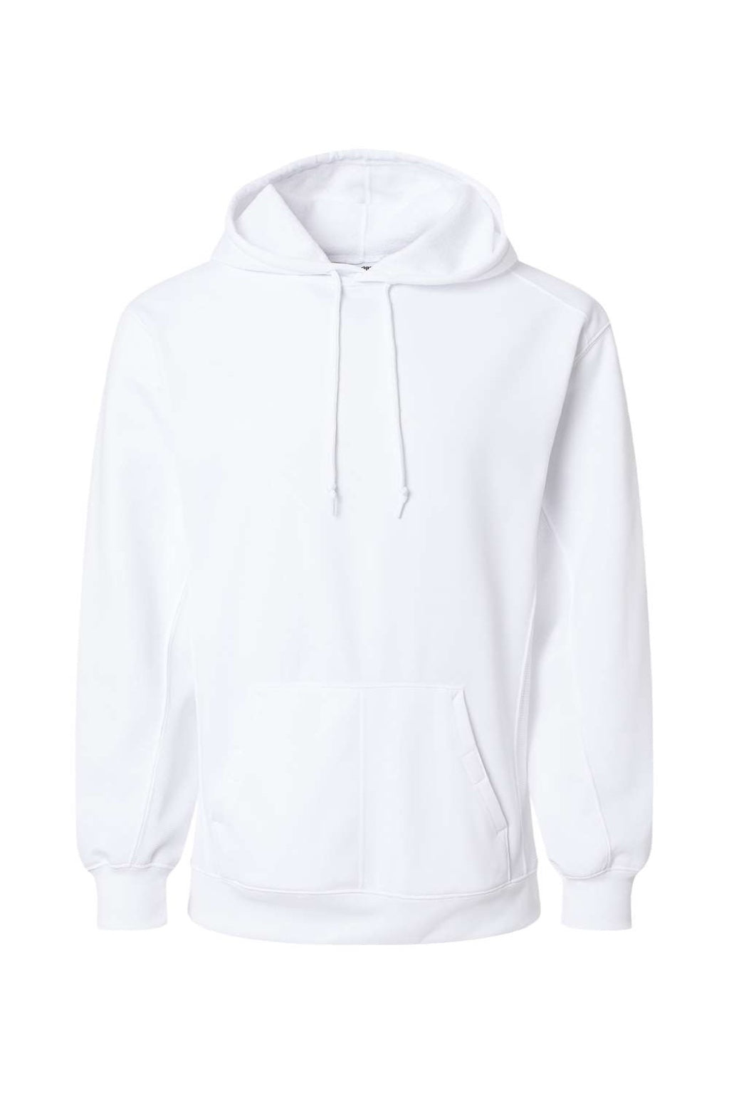 Badger 1454 Mens Performance Moisture Wicking Fleece Hooded Sweatshirt Hoodie w/ Pouch Pocket White Flat Front
