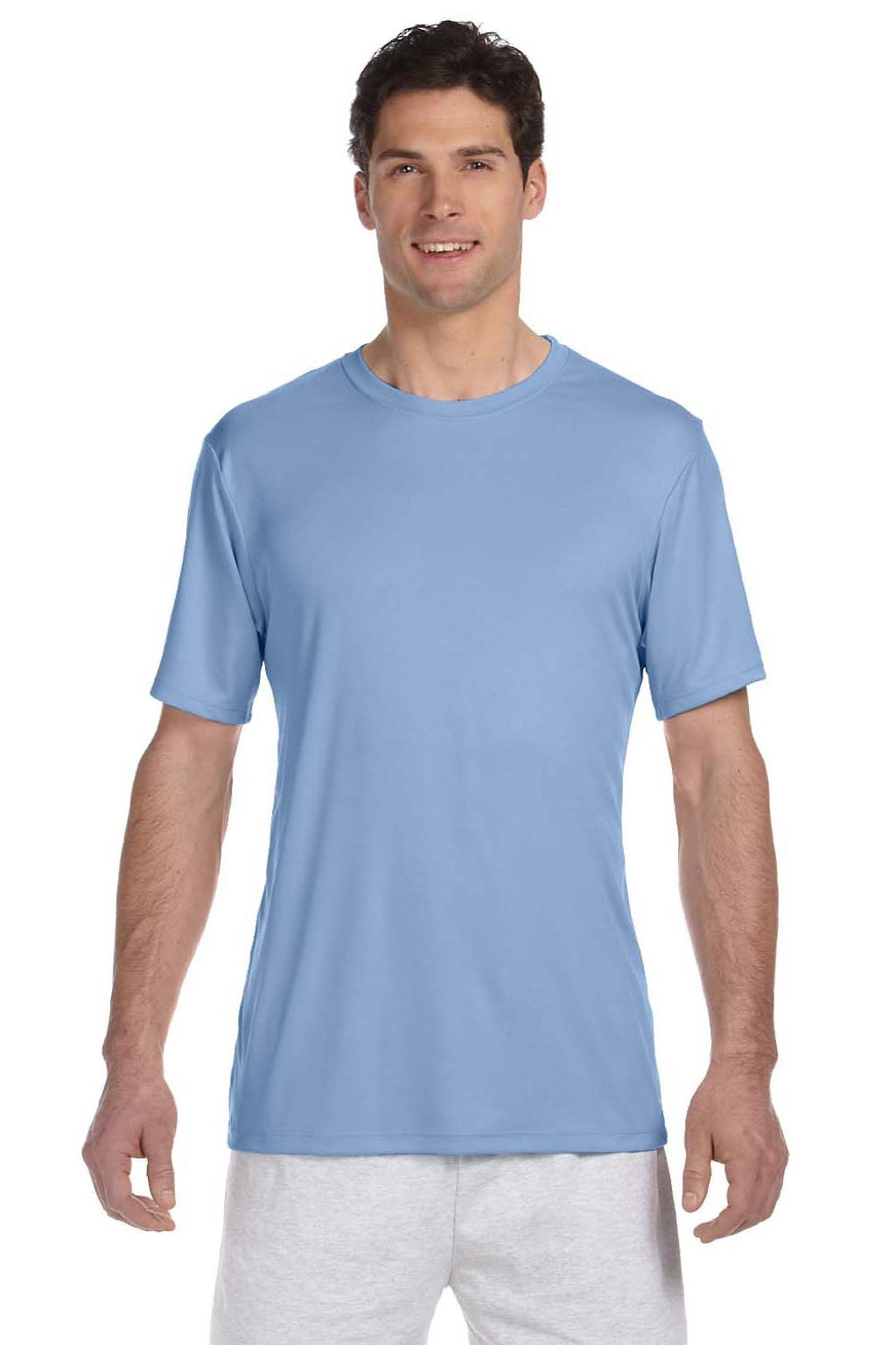 Hanes 4820 Mens Cool DRI Moisture Wicking Short Sleeve Crewneck T-Shirt Light Blue Model Front