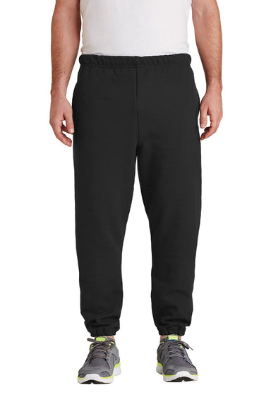 Jerzees 4850MP/4850MR Mens Super Sweats NuBlend Pill Resistant Fleece Sweatpants w/ Pockets Black Model Front