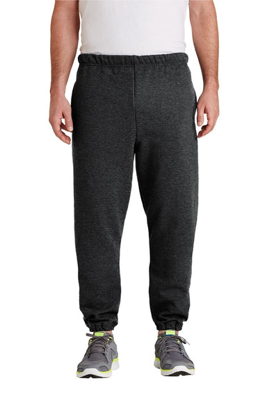 Jerzees 4850MP/4850MR Mens Super Sweats NuBlend Pill Resistant Fleece Sweatpants w/ Pockets Heather Black Model Front