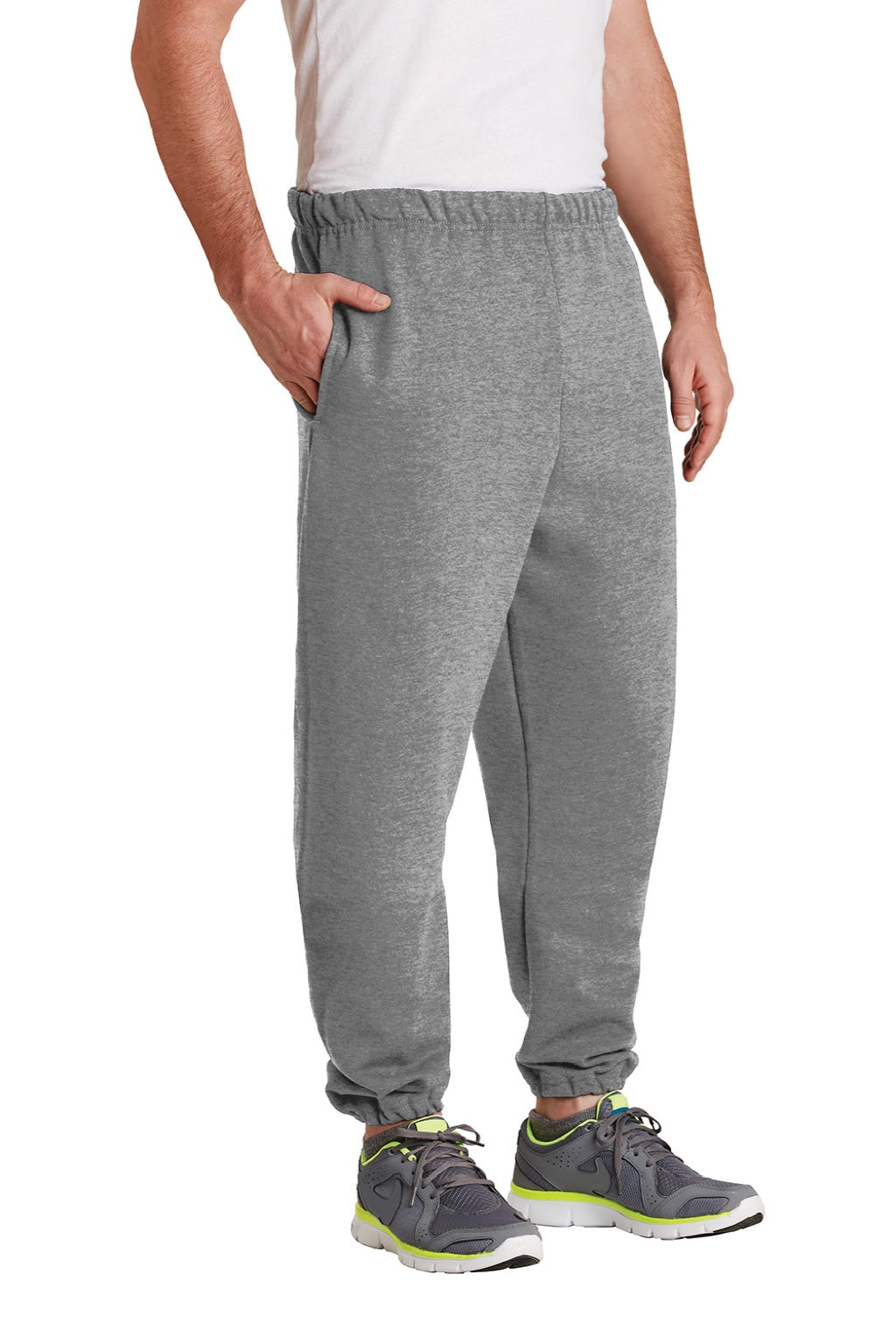 Jerzees 4850MP/4850MR Mens Super Sweats NuBlend Pill Resistant Fleece Sweatpants w/ Pockets Oxford Grey Model 3q