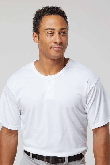 Alleson Athletic 7930 Mens B-Core Placket Short Sleeve Jersey White Model Front