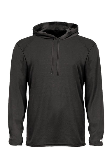 Badger 4105 Mens B-Core Moisture Wicking Long Sleeve Hooded T-Shirt Hoodie Black Flat Front
