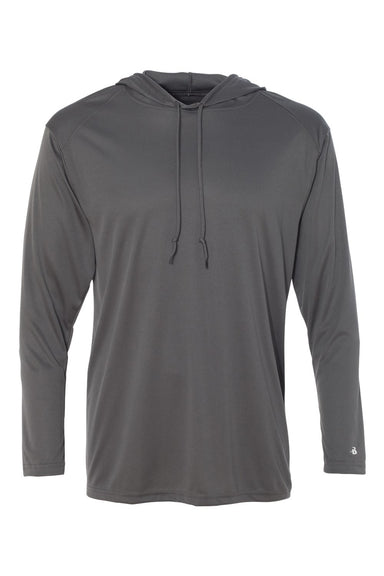 Badger 4105 Mens B-Core Moisture Wicking Long Sleeve Hooded T-Shirt Hoodie Graphite Grey Flat Front