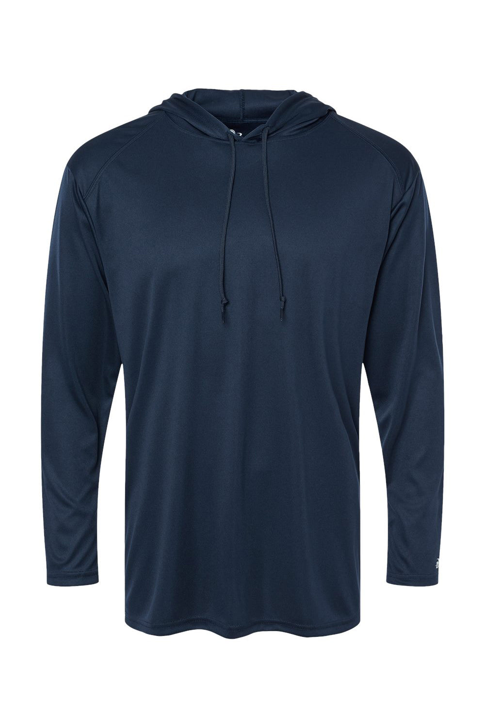 Badger 4105 Mens B-Core Moisture Wicking Long Sleeve Hooded T-Shirt Hoodie Navy Blue Flat Front