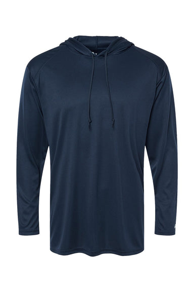Badger 4105 Mens B-Core Moisture Wicking Long Sleeve Hooded T-Shirt Hoodie Navy Blue Flat Front