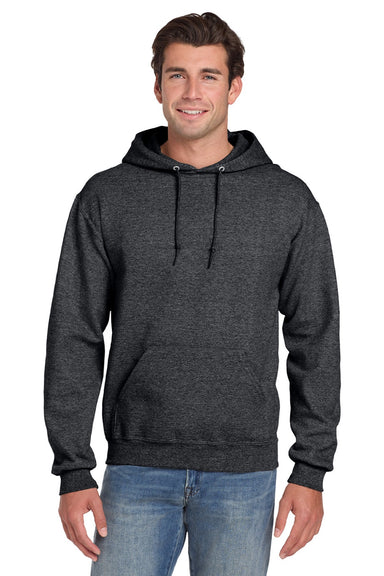 Jerzees 4997M/4997MR Mens Super Sweats NuBlend Pill Resistant Fleece Hooded Sweatshirt Hoodie w/ Pouch Pocket Heather Black Model Front