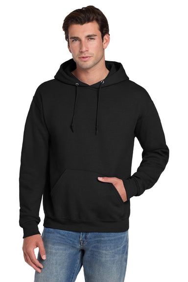 Jerzees 4997M/4997MR Mens Super Sweats NuBlend Pill Resistant Fleece Hooded Sweatshirt Hoodie w/ Pouch Pocket Black Model Front