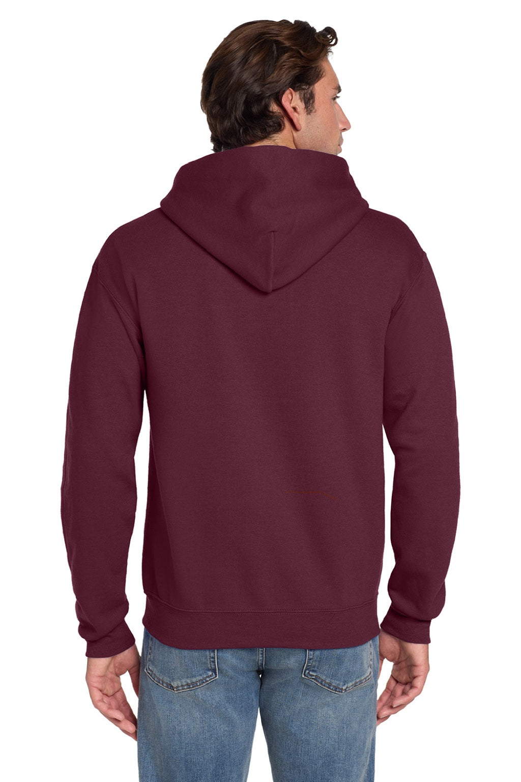 Jerzees 4997M/4997MR Mens Super Sweats NuBlend Pill Resistant Fleece Hooded Sweatshirt Hoodie w/ Pouch Pocket Maroon Model Back