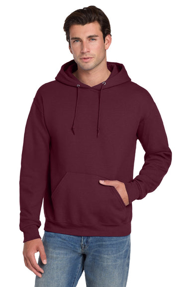 Jerzees 4997M/4997MR Mens Super Sweats NuBlend Pill Resistant Fleece Hooded Sweatshirt Hoodie w/ Pouch Pocket Maroon Model Front