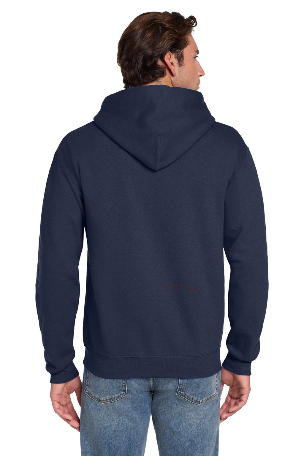 Jerzees 4997M/4997MR Mens Super Sweats NuBlend Pill Resistant Fleece Hooded Sweatshirt Hoodie w/ Pouch Pocket Navy Blue Model Back