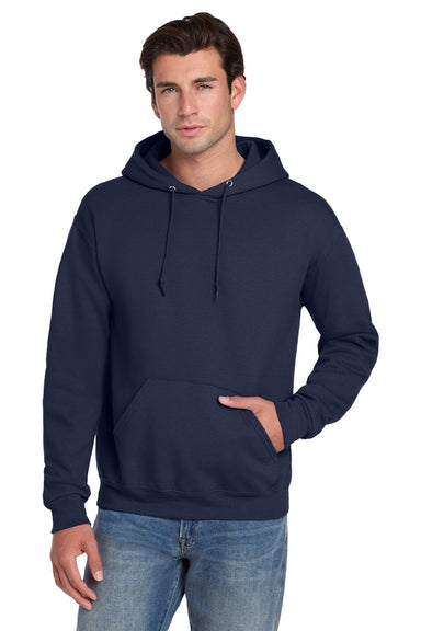 Jerzees 4997M/4997MR Mens Super Sweats NuBlend Pill Resistant Fleece Hooded Sweatshirt Hoodie w/ Pouch Pocket Navy Blue Model Front