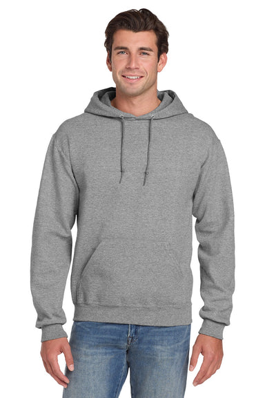 Jerzees 4997M/4997MR Mens Super Sweats NuBlend Pill Resistant Fleece Hooded Sweatshirt Hoodie w/ Pouch Pocket Oxford Grey Model Front
