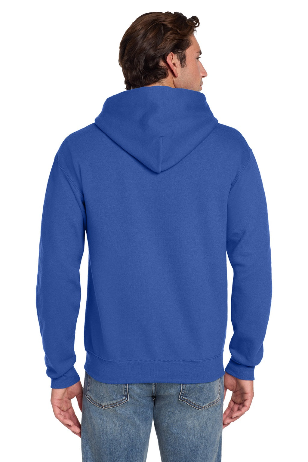 Jerzees 4997M/4997MR Mens Super Sweats NuBlend Pill Resistant Fleece Hooded Sweatshirt Hoodie w/ Pouch Pocket Royal Blue Model Back