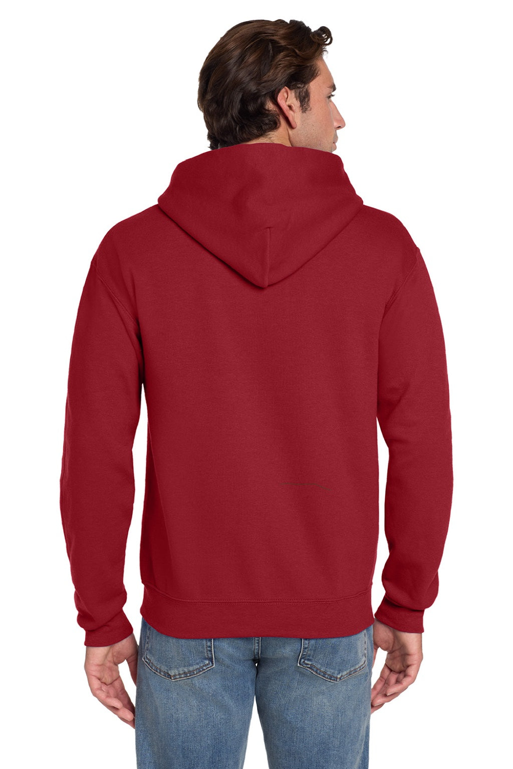 Jerzees 4997M/4997MR Mens Super Sweats NuBlend Pill Resistant Fleece Hooded Sweatshirt Hoodie w/ Pouch Pocket True Red Model Back