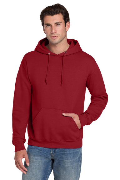 Jerzees 4997M/4997MR Mens Super Sweats NuBlend Pill Resistant Fleece Hooded Sweatshirt Hoodie w/ Pouch Pocket True Red Model Front