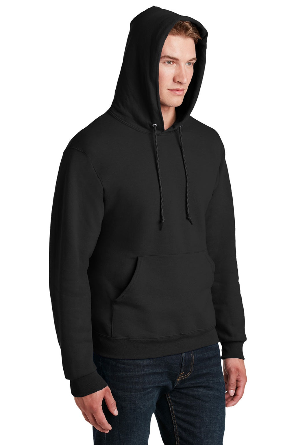 Jerzees 4997M/4997MR Mens Super Sweats NuBlend Pill Resistant Fleece Hooded Sweatshirt Hoodie w/ Pouch Pocket Black Model 3q
