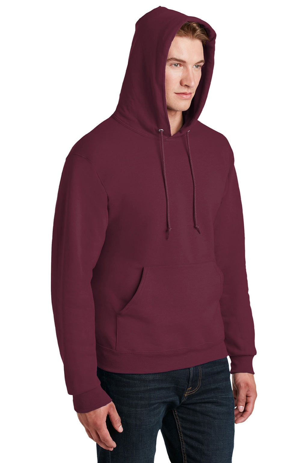 Jerzees 4997M/4997MR Mens Super Sweats NuBlend Pill Resistant Fleece Hooded Sweatshirt Hoodie w/ Pouch Pocket Maroon Model 3q