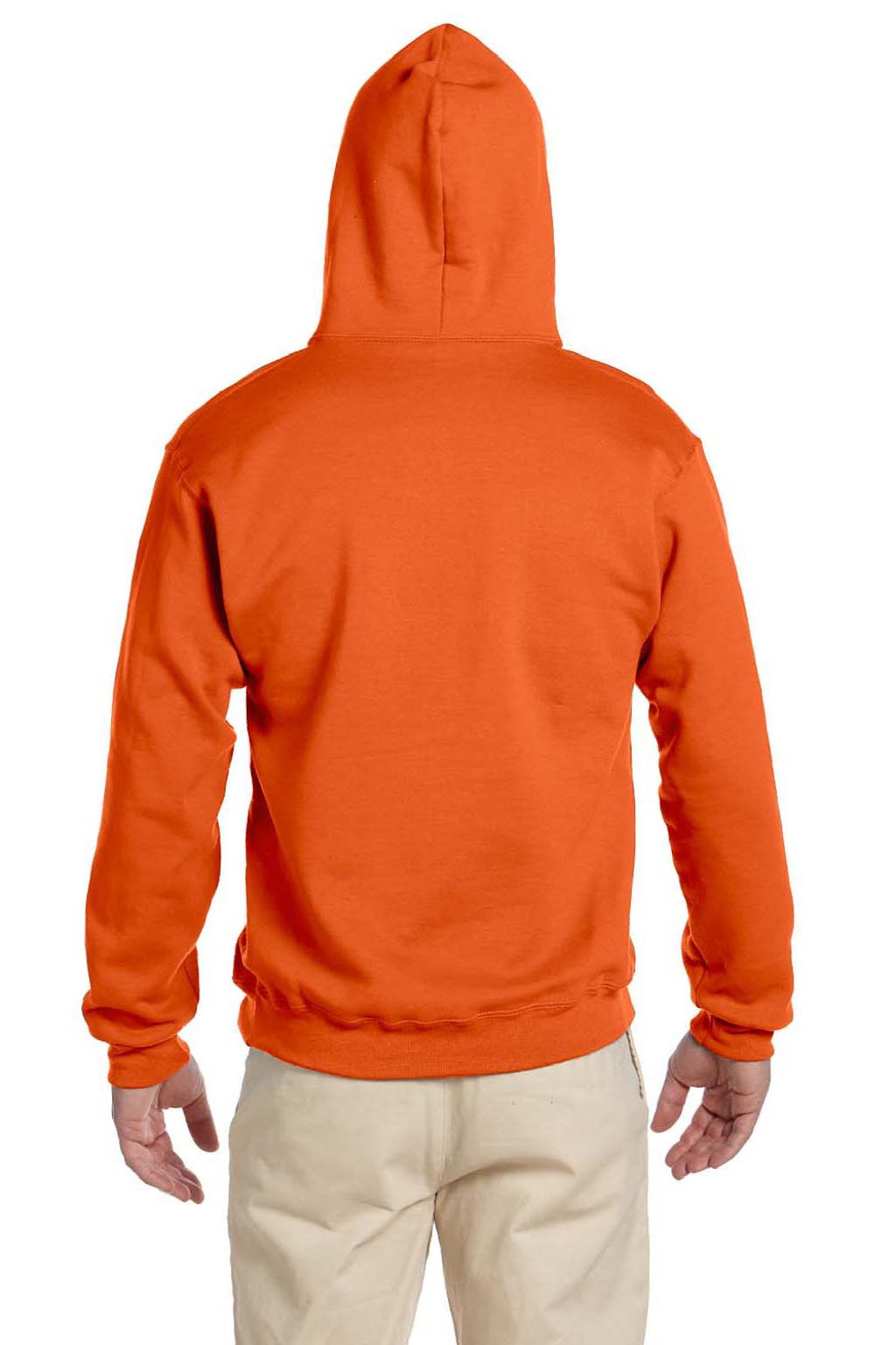 Jerzees 4997M/4997MR Mens Super Sweats NuBlend Pill Resistant Fleece Hooded Sweatshirt Hoodie w/ Pouch Pocket Safety Orange Model Back