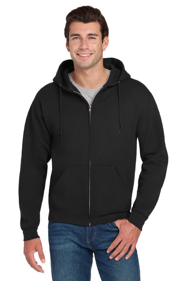 Jerzees 4999M/4999MR Mens Super Sweats NuBlend Pill Resistant Fleece Full Zip Hooded Sweatshirt Hoodie w/ Pockets Black Model Front