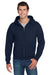Jerzees 4999M/4999MR Mens Super Sweats NuBlend Pill Resistant Fleece Full Zip Hooded Sweatshirt Hoodie w/ Pockets Navy Blue Model Front