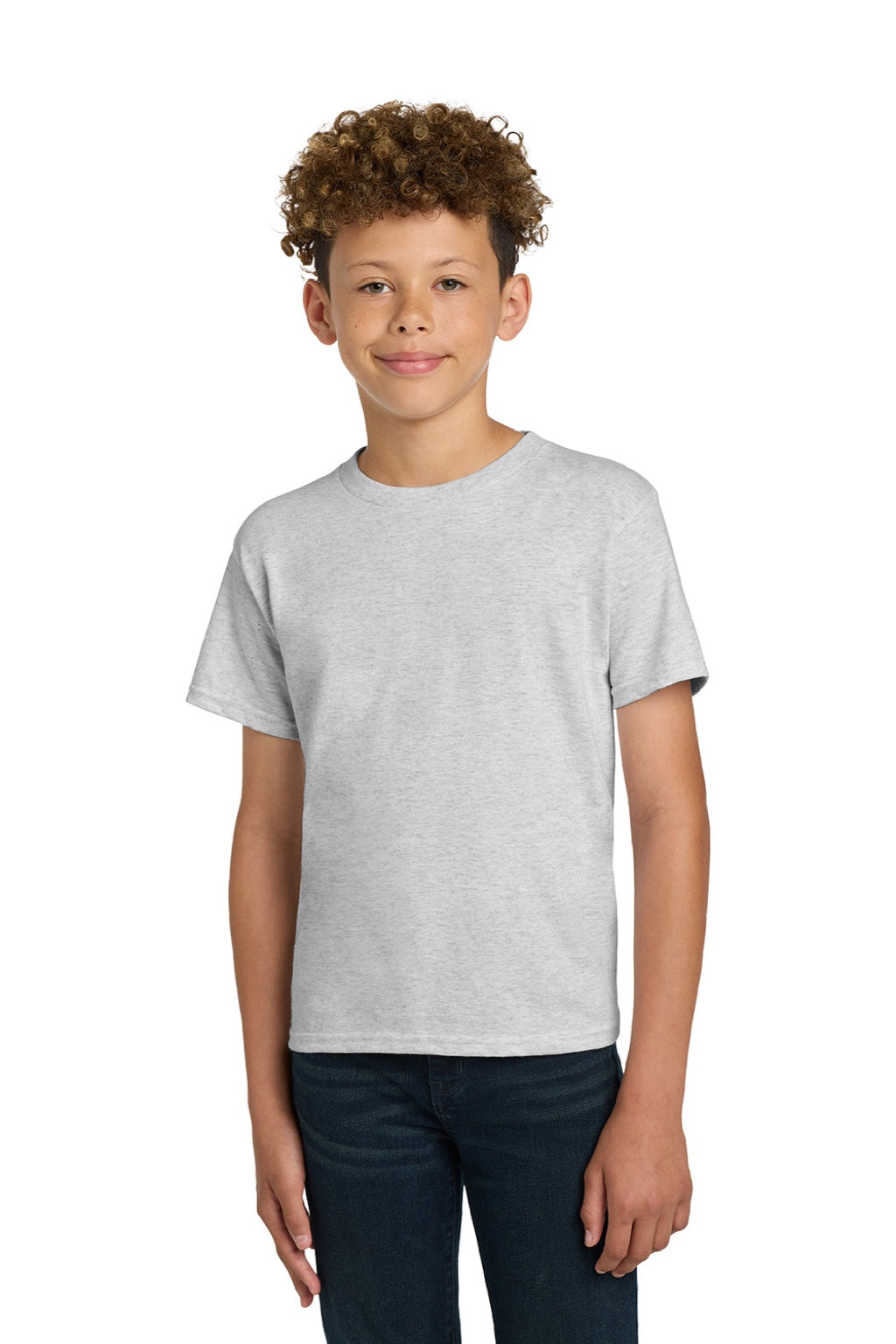 Gildan 5000B Youth Short Sleeve Crewneck T-Shirt Ash Grey Model Front
